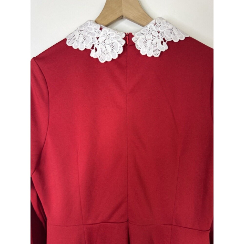 Hell Bunny Ricci Dress Deep Red Lace Collar Pin Up Rockabilly Red Large Goth Bow - Picture 6 of 16